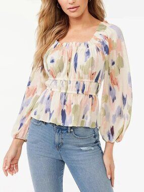 Sofia Jeans by Sofia Vergara Women’s Square Neck Peplum Top with Long Sleeves XS